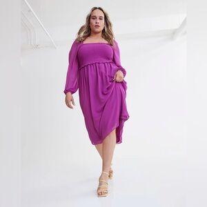 Addition Elle Smocked Chiffon Midi Dress Size 4X NWT Wedding Guest